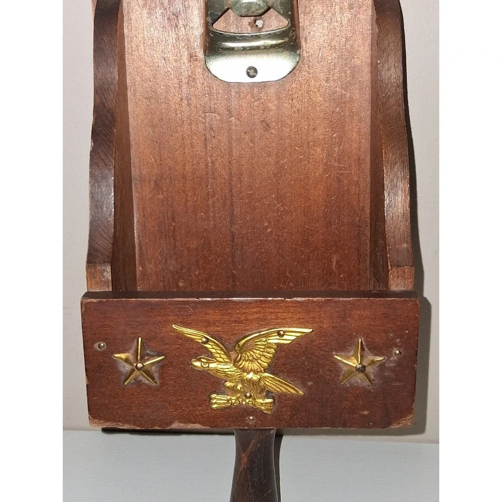Vintage Japan Wooden Wall Mount Bottle Opener Eagle Patriotic Bar Decor 9